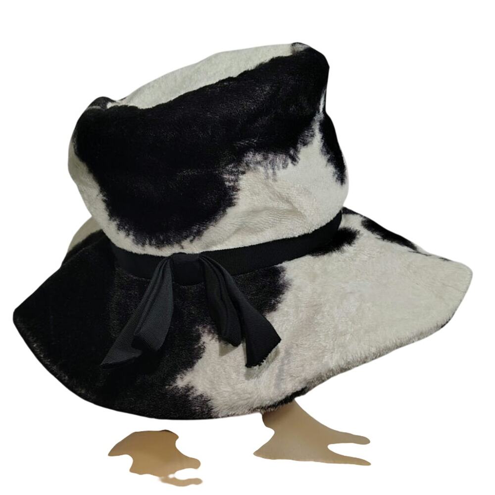 True 1960s Mod Vintage Faux Fur Cow Print Bucket Hat - Union Made USA Size XS